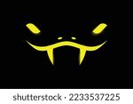 Snake Face Vector Illustration on Yellow Color and Black Background, Suitable for Stickers and T-shirts.