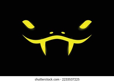 Snake Face Vector Illustration on Yellow Color and Black Background, Suitable for Stickers and T-shirts.