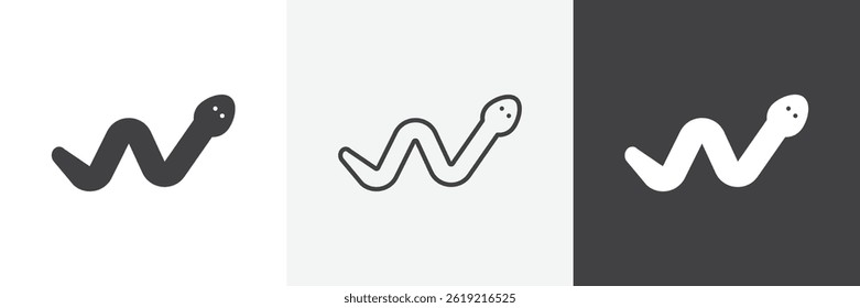 Snake flat and liner vector icons set