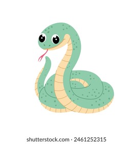 Snake in flat style. Cartoon illustration of a viper on a white background. Kids illustration. Symbol of the 2025 year.
