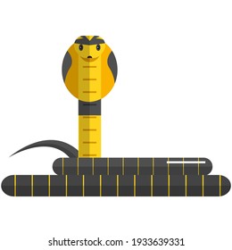 Snake flat vector illustration. Cobra icon isolated. Angry serpent reptile anaconda on white background. Dangerous tropical animal, exotic nature zoo wildlife