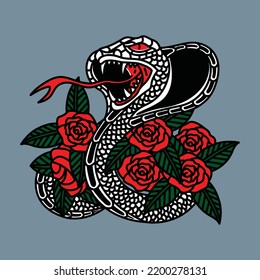 Snake and flower graphic illustration vector art t-shirt design