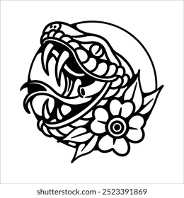 snake and flower illustration vector design