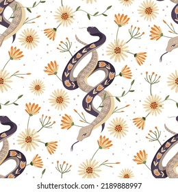 Snake and flower vintage seamless pattern. Tropical animal fabric snake art 