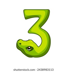 Snake font. Digit 3. Cartoon Three number