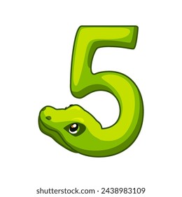 Snake font. Digit 5. Cartoon Five number