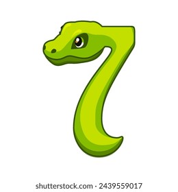 Snake font. Digit 7. Cartoon Seven number