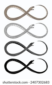 Snake in form of infinity sign, four options, tattoo design