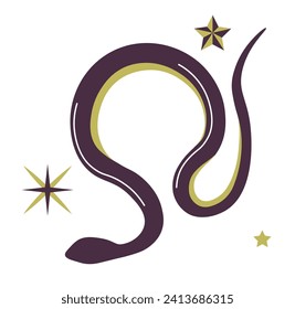 Snake in form of lion zodiac sign with stars. Potent and multifaceted magical and esoteric, mystic and divine energy symbol. Guardians of cryptical wisdom and secret knowledge. Vector in flat style