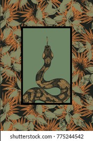 snake in frame on leaves background