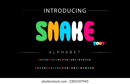 Snake Funky colorful cartoon font type. Vector alphabet