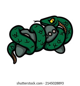 Snake with game controller cartoon vector illustration
