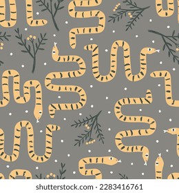 Snake geometric in the wild seamless pattern with cute animal illustration