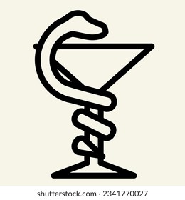 Snake and glass line icon. Medical symbol snake with cup outline style pictogram on white background. Pharmacy and medicine signs mobile concept web design. Vector graphics.