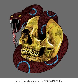 snake and gold skull artwork 