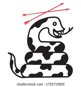 snake graphic design vector illustration, small symbol, red arrows, art sketch sketch, use in print, draw with hand