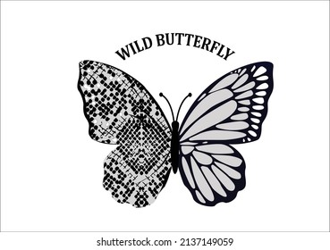 snake grey butterfly hand drawn design