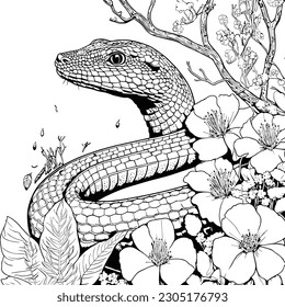 Snake Hand drawn decorative vector illustration for coloring page for adults