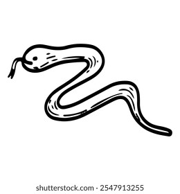 Snake hand drawn doodle. Wildlife animal. Dangerous snake. Poisonous viper. Vector line art illustration.