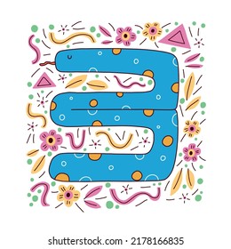 Snake hand drawn flat animal illustration. Wildlife background. Wild animal isolated on white background.  Forest cartoon character in modern style for children prints.