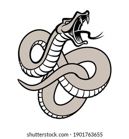 Snake hand drawn vector illustration isolated on white background. Snake tattoo artwork. Occult poster, t-shirt print, cover.