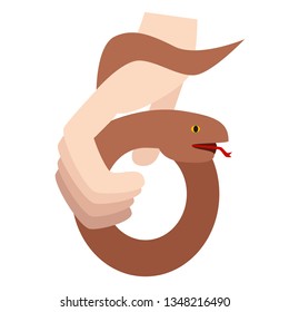 Snake in hand flat illustration on white