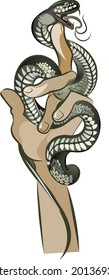 Snake in hand vector illustration isolated on a white background