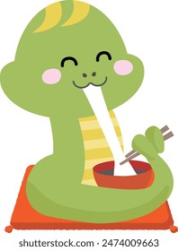 Snake happily eating rice cake