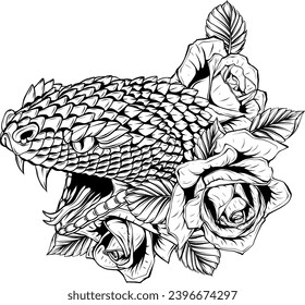 snake head in black and white