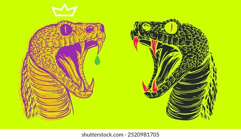 Snake head in colorful pop art style. Modern abstract print with animal. Vivid creative vector illustration.