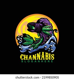 Snake head fish with cannabis concept design vector
