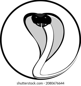 Snake head, hood, in a circle, vector illustration reptile logo banner black background white