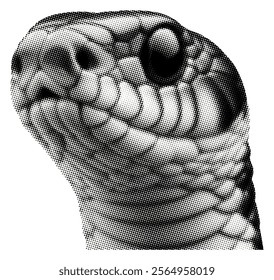 snake head isolated on white background with eye scale retro halftone grunge dotted cut-out close-up view vintage collage element for mixed media design magazine newspaper pop art style object