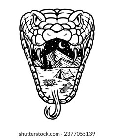 snake head with mountain line illustration