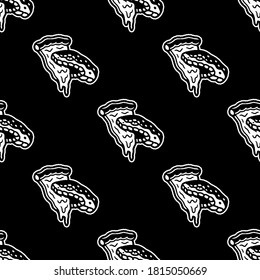 SNAKE HEAD AND PIZZA SLICE SEAMLESS PATTERN WHITE BLACK BACKGROUND