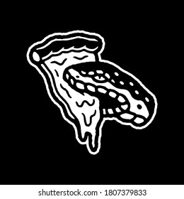 SNAKE HEAD AND PIZZA SLICE WHITE BLACK BACKGROUND
