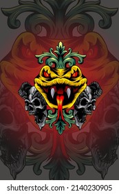 Snake head with skull vector illustration