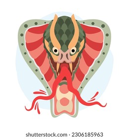 Snake head with tongue on blue background front view