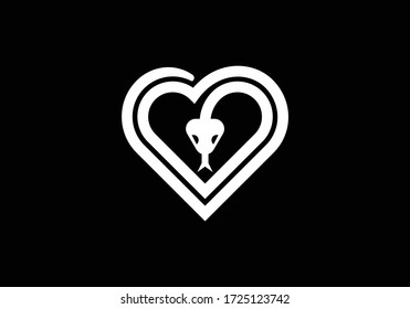 Plantilla de diseño del logotipo de Snake And Heart. Símbolo del símbolo del logotipo del corazón de serpiente