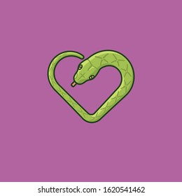 Snake in heart shape illustration for Serpent Day on February 1. Reptiles color vector symbol.