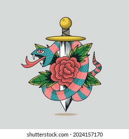 Snake holding a dagger illustration