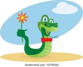 Snake is holding the flower