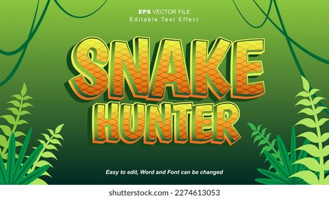 snake hunter text effect template with snake skin texture, editable text effect