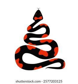 Snake icon. Black and red rattlesnake. Simple snake silhouette, isolated vector illustration. 