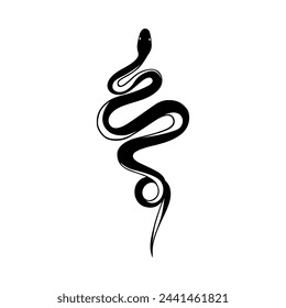 The snake icon. A black silhouette of a snake with its tongue sticking out. A viper in a beautiful pose. The symbol of the Chinese calendar 2025, 2037, 2049, 2061, 2073. Vector illustration.