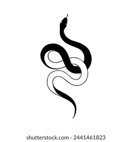 The snake icon. A black silhouette of a snake with its tongue sticking out. A viper in a beautiful pose. The symbol of the Chinese calendar 2025, 2037, 2049, 2061, 2073. Vector illustration.