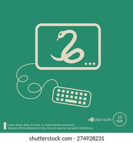 Snake icon and flat design elements. Line icons for application development, web page coding and programming,  web design, creative process, social media, seo