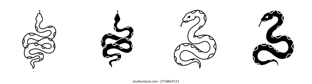 Icono de serpiente en paquete de estilo lineal y Clipart sobre fondo blanco.