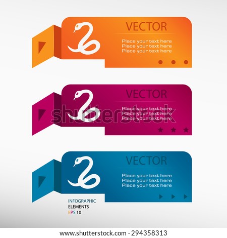 Snake icon on origami paper banners. Can be used for workflow layout, diagram, business step options, banner, web design