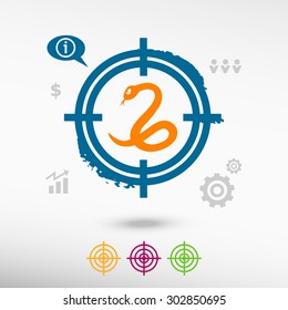 Snake icon  on target icons background. Flat illustration.